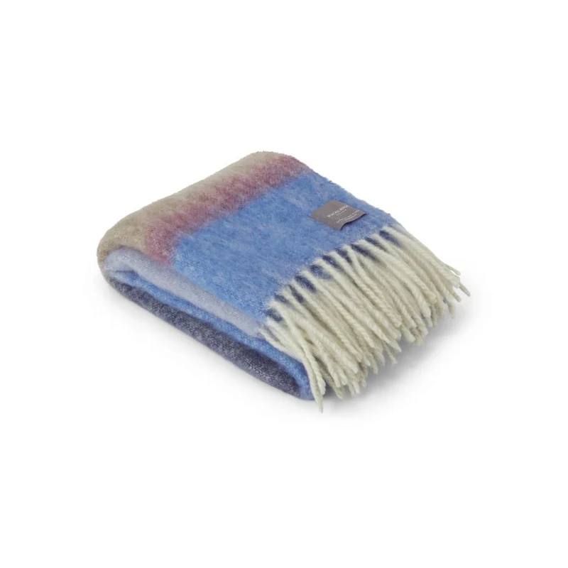 Plaid Mohair Rayures bleu, azur & camel