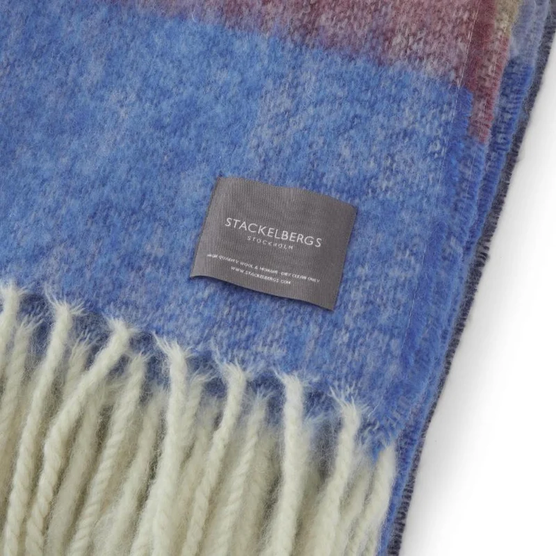 Plaid Mohair Rayures bleu, azur & camel