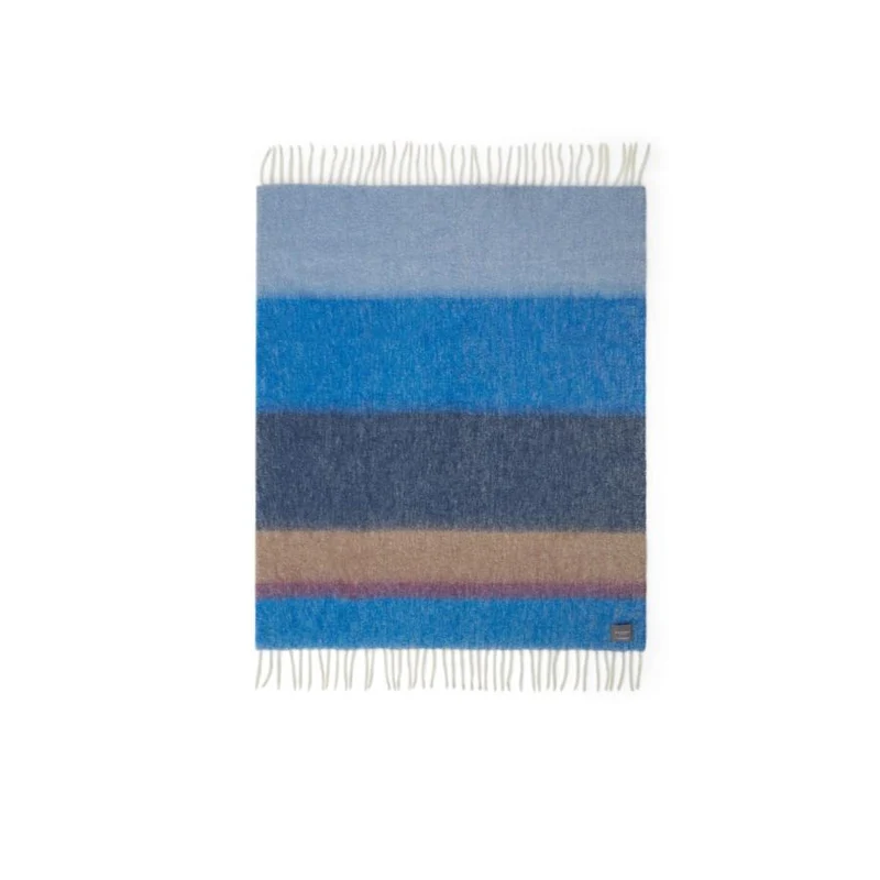Plaid Mohair Rayures bleu, azur & camel