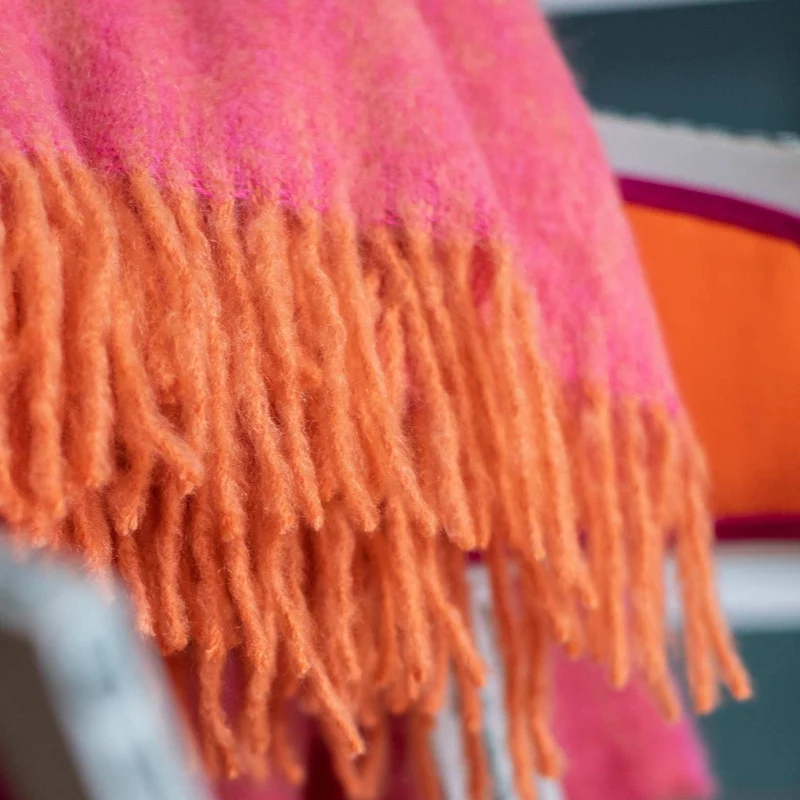 Plaid Mohair Mélange Orange & Pivoine
