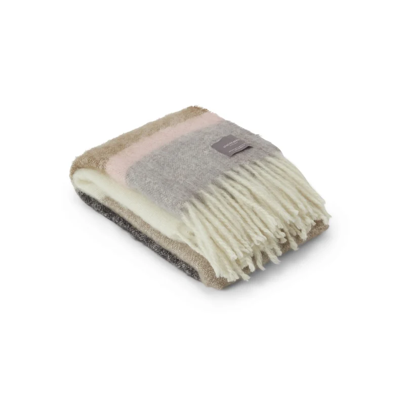 Plaid Mohair Rayures Brun, Noir & Rose