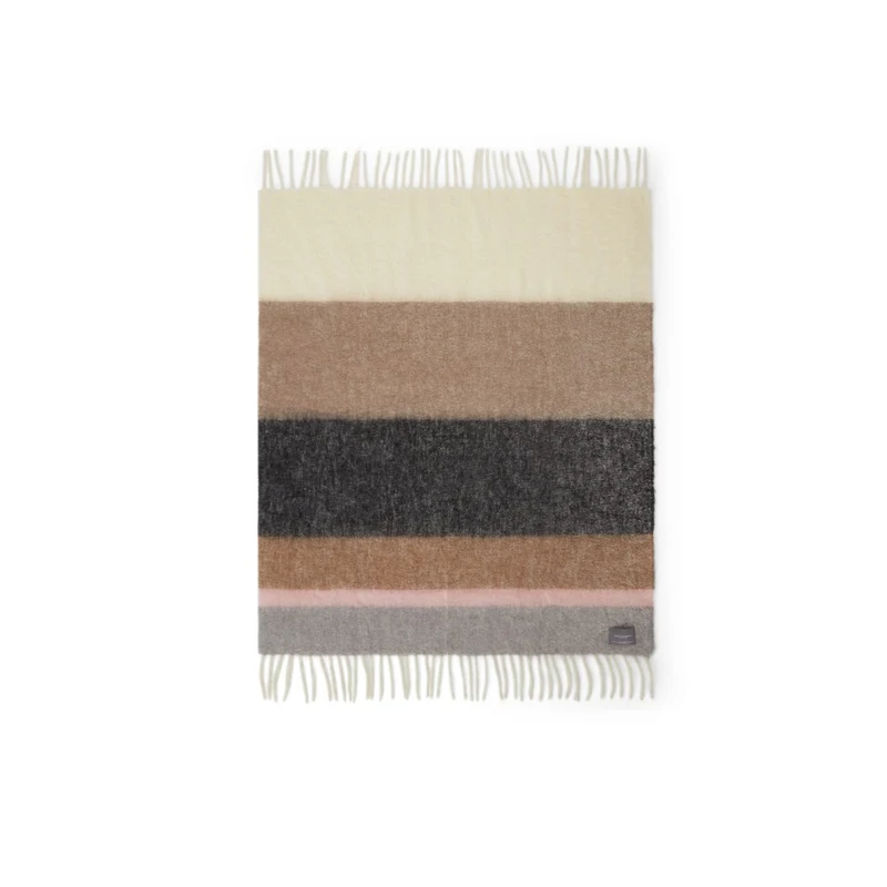 Plaid Mohair Rayures Brun, Noir & Rose