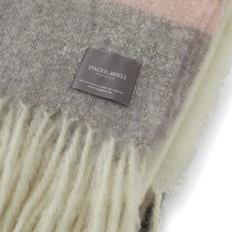 Plaid Mohair Rayures Brun, Noir & Rose