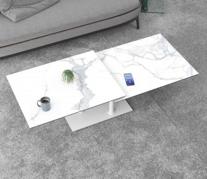 Table basse effet marbre blanc pivotante – Opera