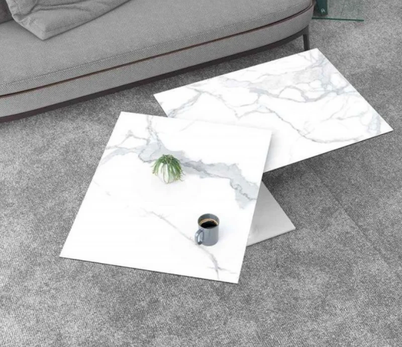 Table basse effet marbre blanc pivotante – Opera
