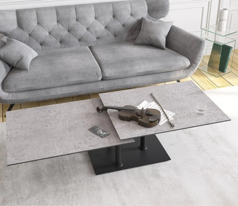 Table basse effet marbre blanc pivotante – Opera