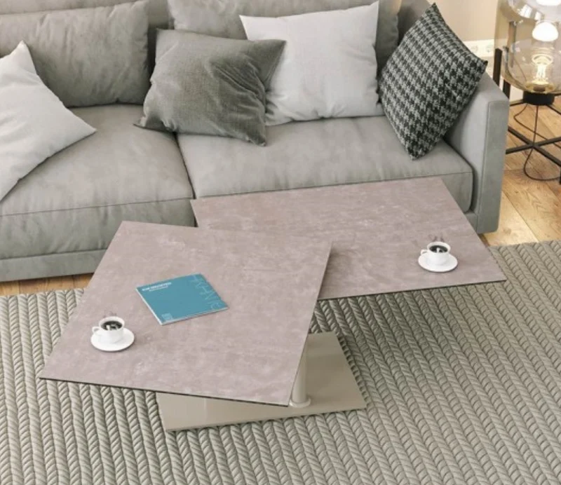Table basse effet marbre blanc pivotante – Opera