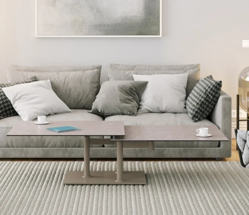 Table basse effet marbre blanc pivotante – Opera