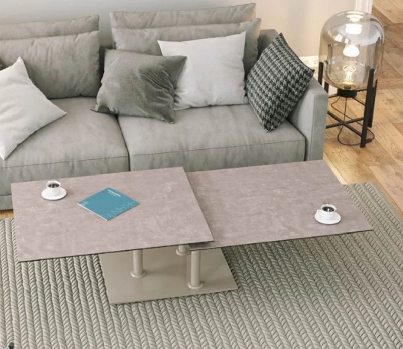 Table basse effet marbre blanc pivotante – Opera