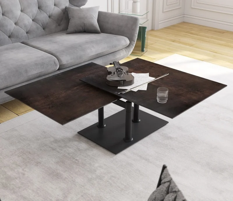 Table basse effet marbre blanc pivotante – Opera