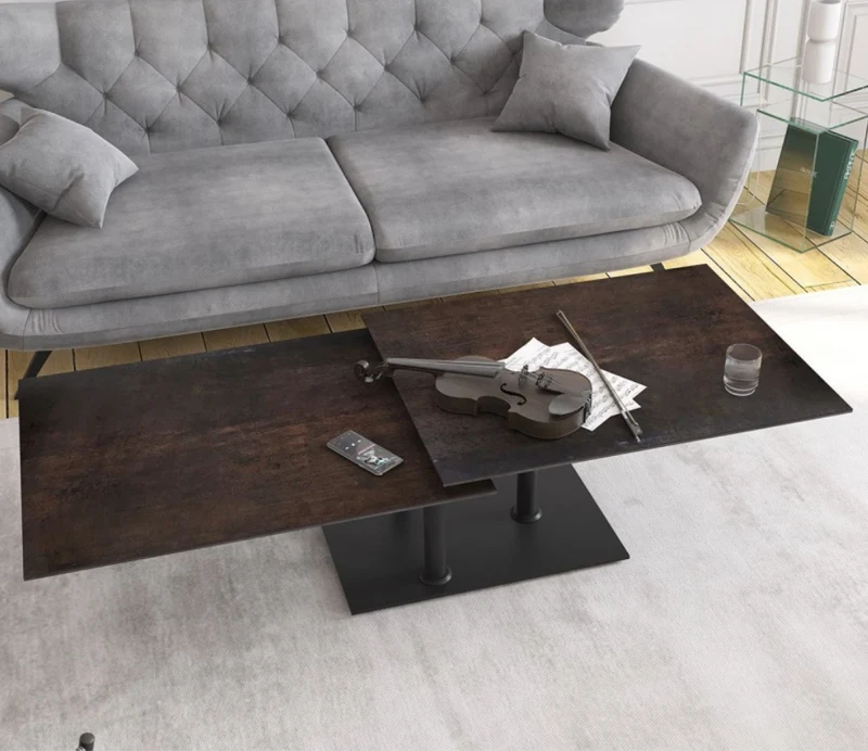 Table basse effet marbre blanc pivotante – Opera