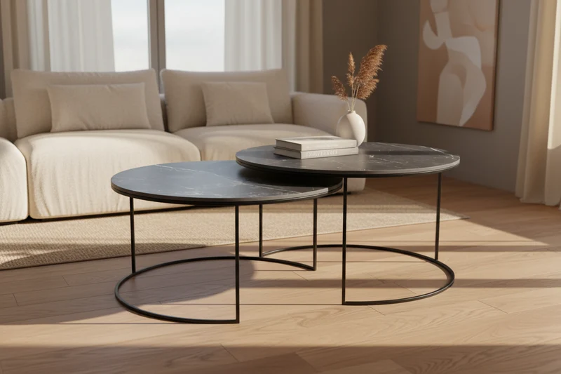 Table basse gigogne ronde effet marbre – Vitaly