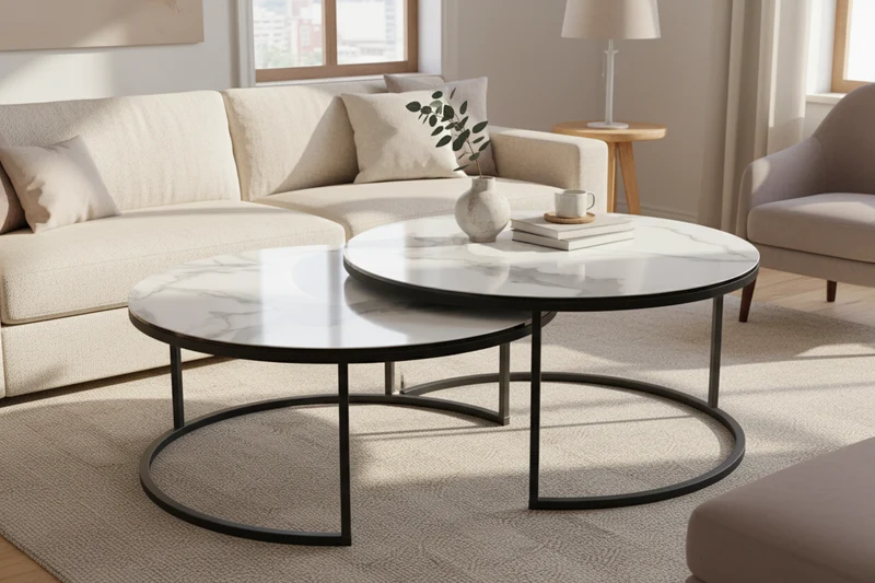 Table basse gigogne ronde effet marbre – Vitaly