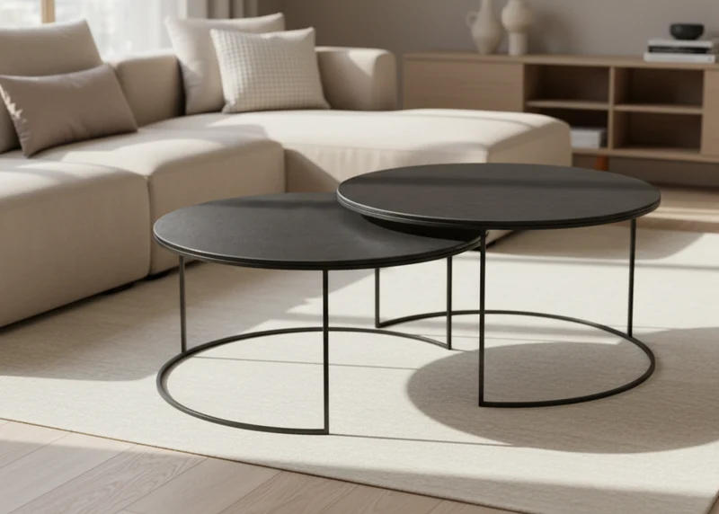 Table basse gigogne ronde effet marbre – Vitaly