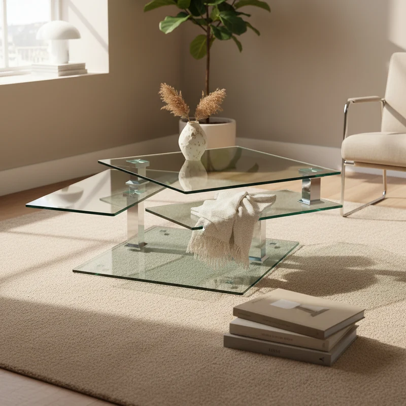 Table basse carré en verre pivotante - Moni
