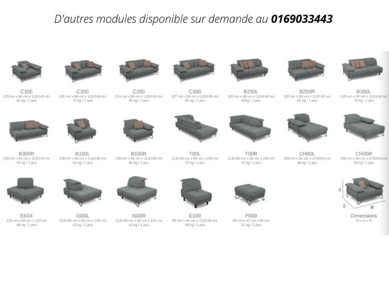 Canapé d’angle gris à dossiers avance-recul – Mona