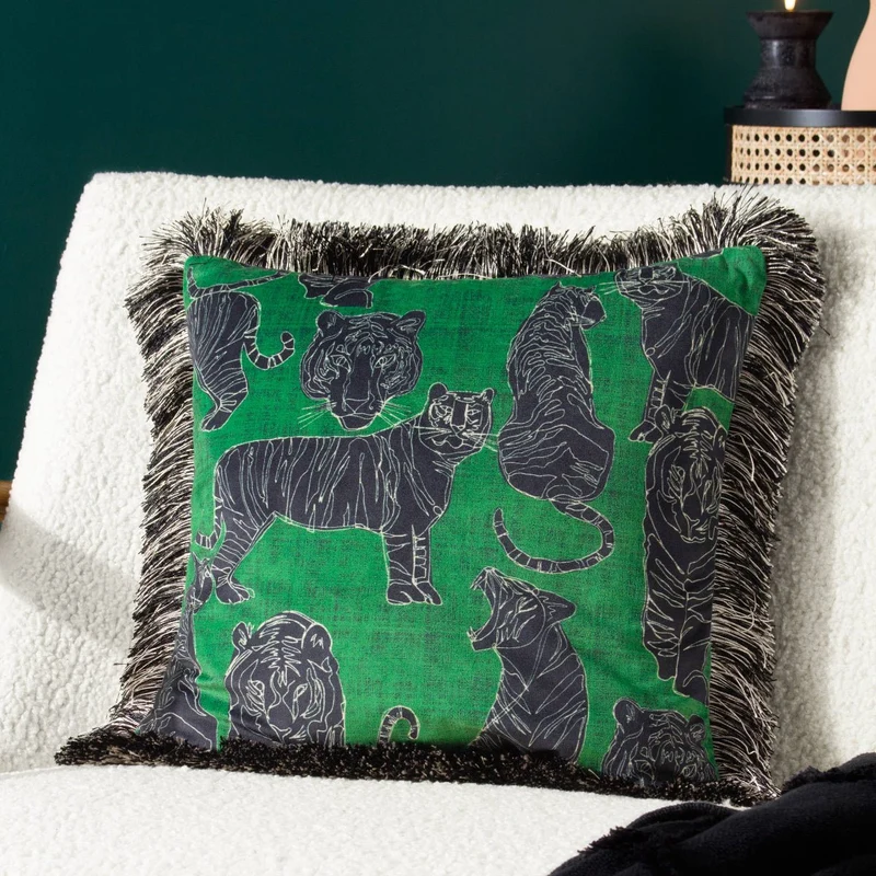 Coussin à franges Vert jungle