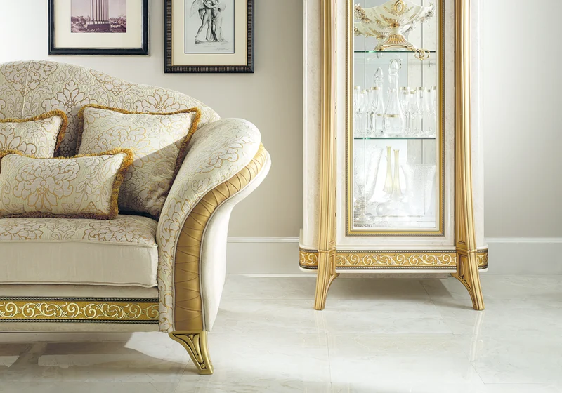 Canapé d'angle capitonné classique italien beige et or - Melodia