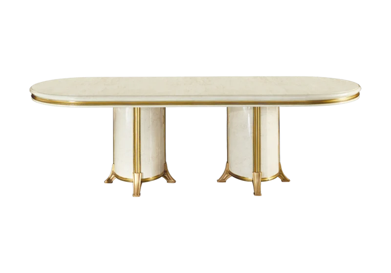 Table à manger ovale extensible 200-300 marbre ivoire et or - Melodia