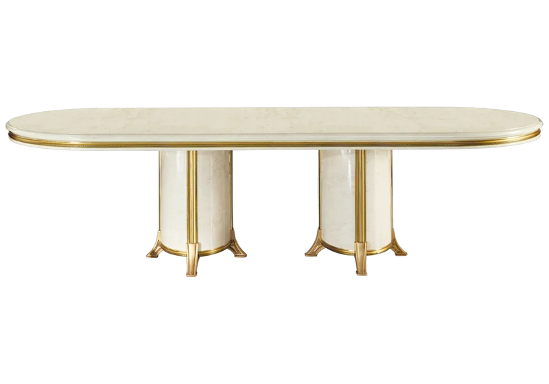 Table à manger ovale extensible 200-300 marbre ivoire et or - Melodia