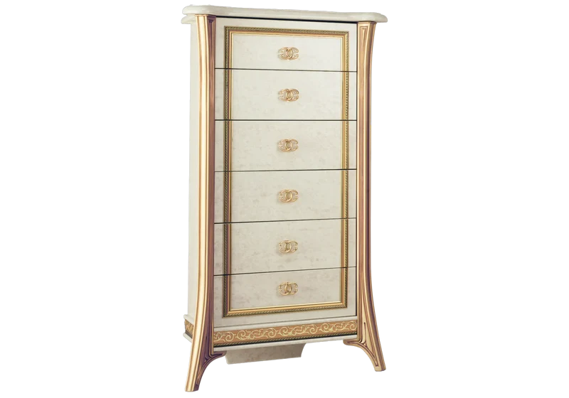 Chambre complète lit capitonné marbre ivoire et or - Melodia