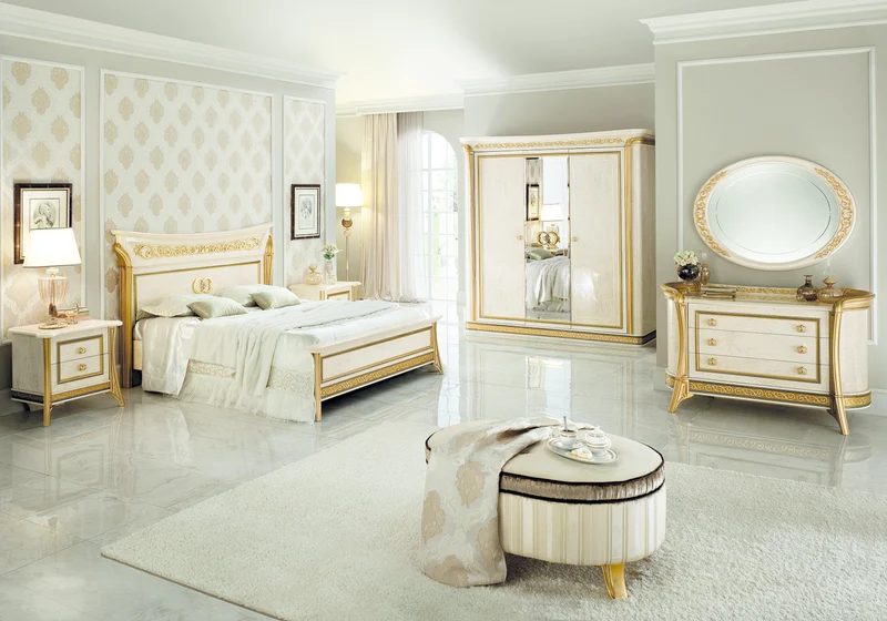 Commode 3 tiroirs effet marbre ivoire et or - Melodia
