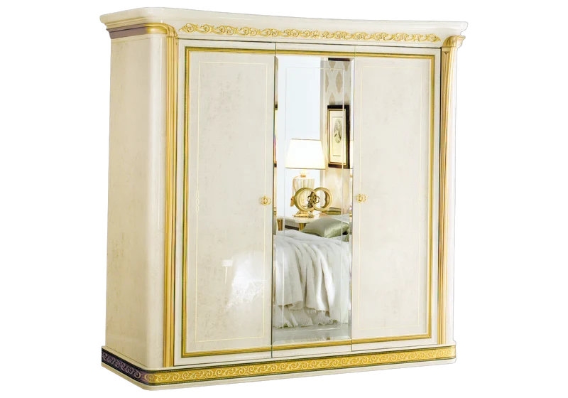 Chambre complète 3 portes effet marbre ivoire et or - Melodia
