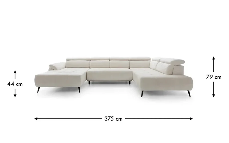Canapé Panoramique Convertible Électrique GENÈVE III - 375 x 108 x 297 cm