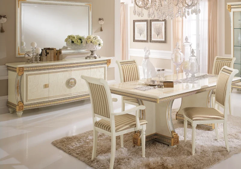 Buffet enfilade 4 portes blanc laqué avec ornements dorés - Liberty