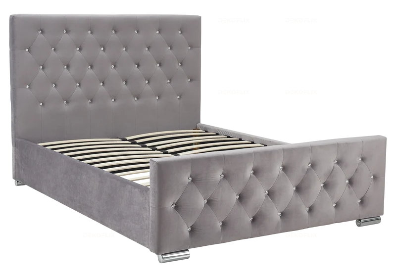 Lit double capitonné en velours gris avec strass - Anis