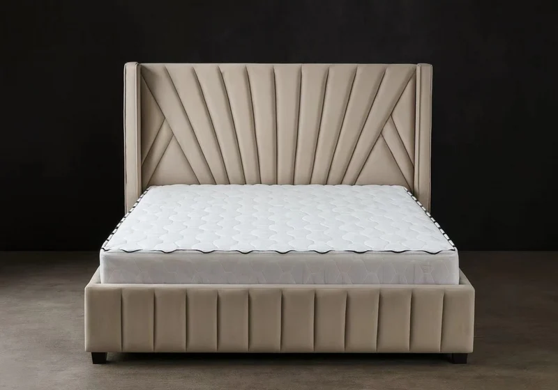 Ensemble lit velours taupe et matelas ressorts - Venice