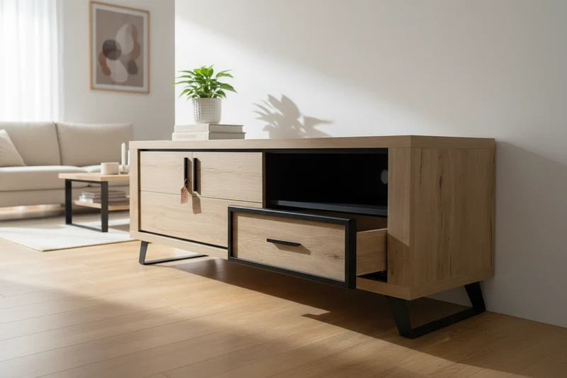 Meuble tv bois et métal noir - Rosa