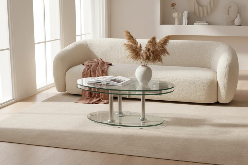 Table basse ovale verre chrome pivotante - Daniela