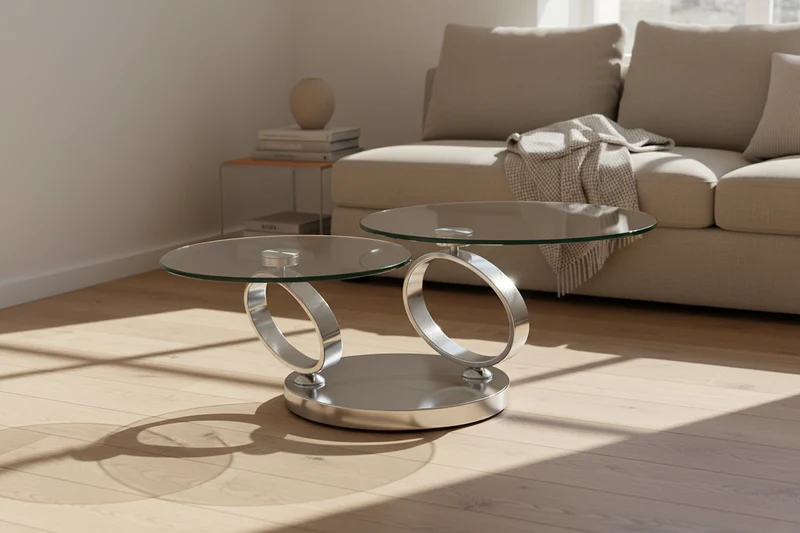 Table basse ronde en verre pivotante - Olivia