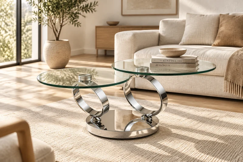Table basse ronde en verre pivotante - Olivia