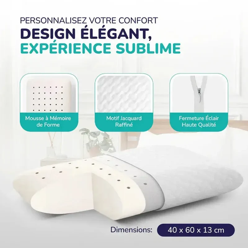 ZenPur - Oreiller Cervical Ergonomique "Souple" en Mousse à Mémoire de Forme et Anti-Acariens