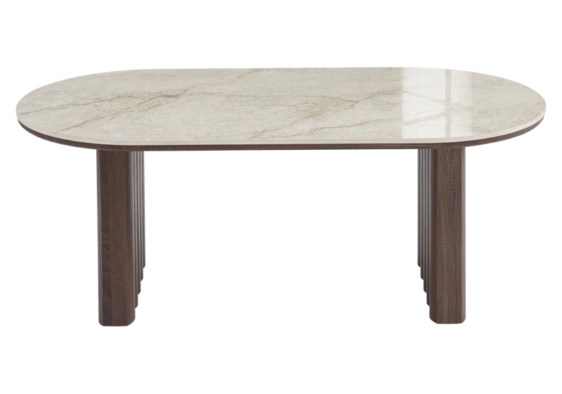 Table basse ovale marbre et noyer cannelé - Sola