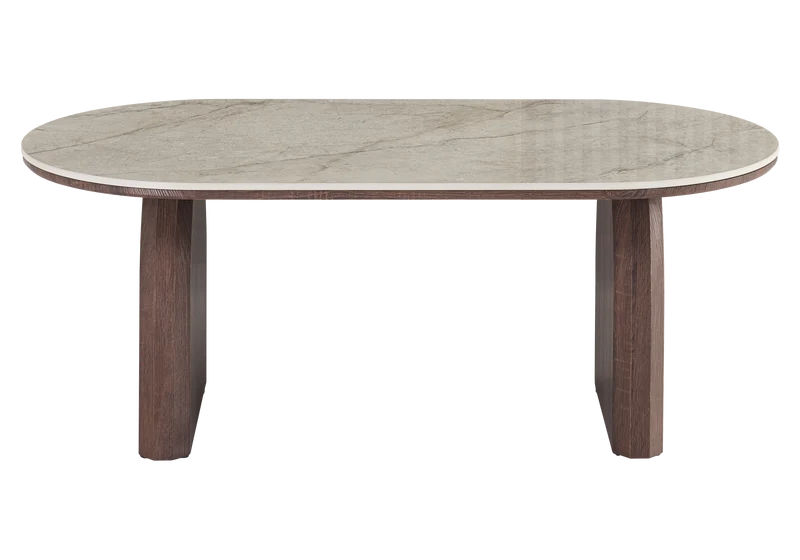 Table basse ovale marbre beige et noyer - Nael