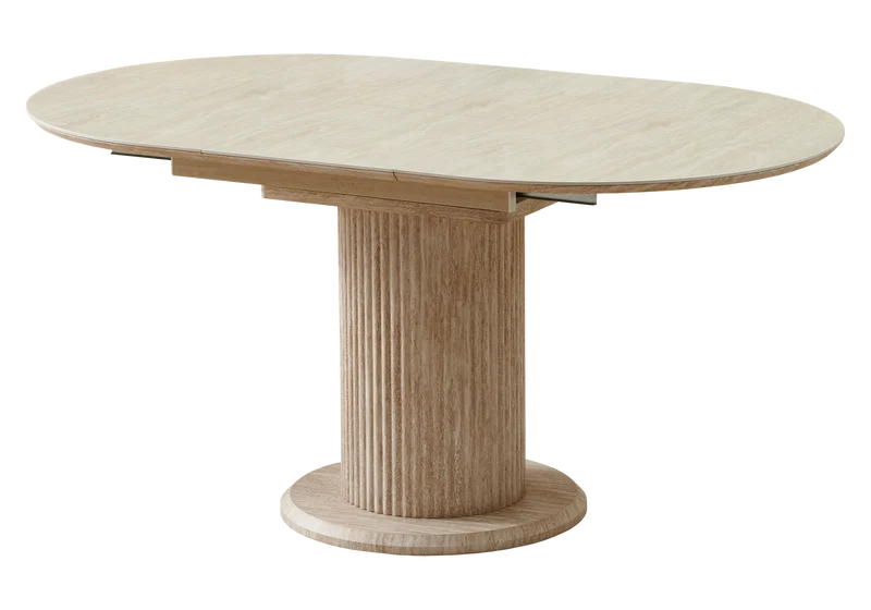 Ensemble table à manger extensible travertin et 4 chaises - Leon
