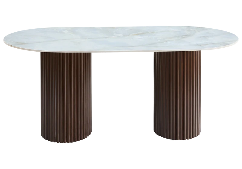 Table à manger ovale marbre onyx et pieds noyer - Tivoli