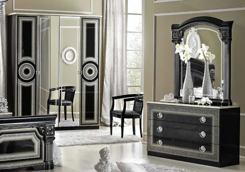 Chambre complète baroque noir argenté versace – IMPERIA