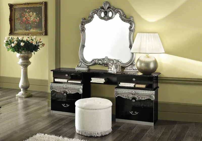 Chambre complète baroque capitonnée noir argent - KONE
