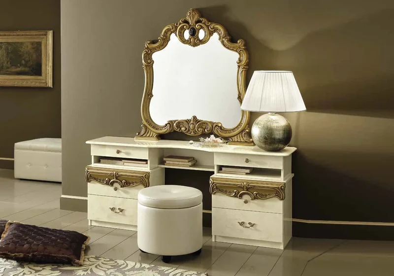 Chambre complète baroque ivoire et or capitonnée – KONE