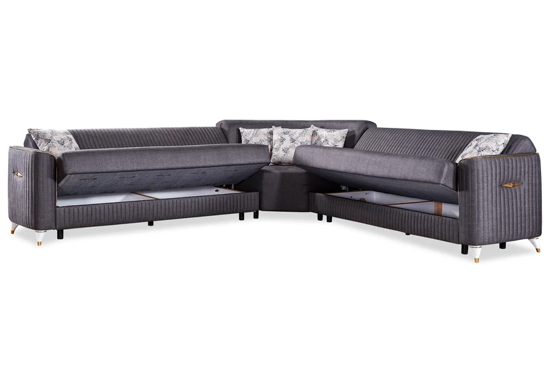 Canapé d’angle velours gris lit coffre – ZEBRA