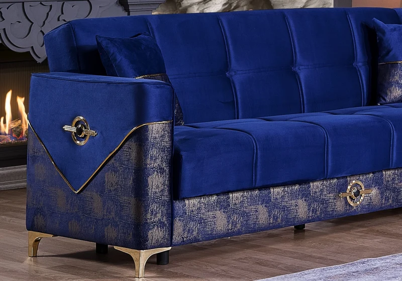 Canapé d’angle bleu convertible avec coffre – MADRID