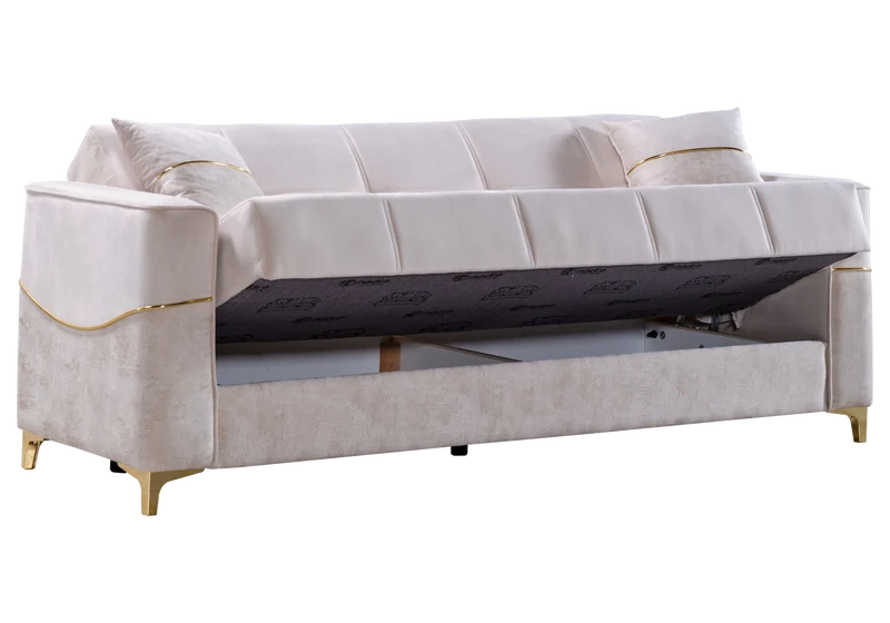Canapé velours beige convertible avec coffre – LIVIA