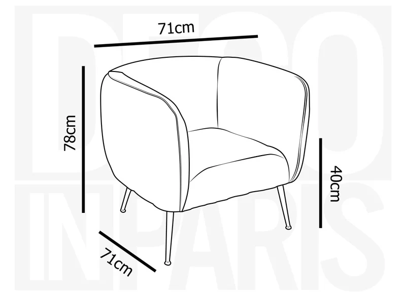 Fauteuil cabriolet en velours gris pieds doré PERRY