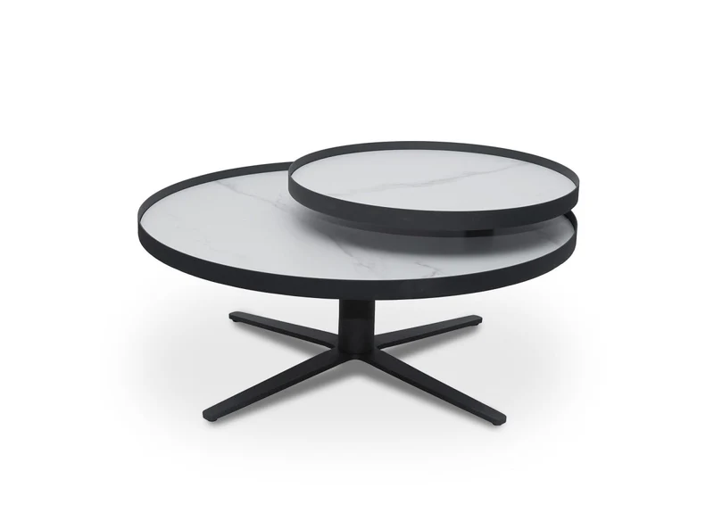 Table basse ronde à plateau pivotant en céramique blanche CLOELIE