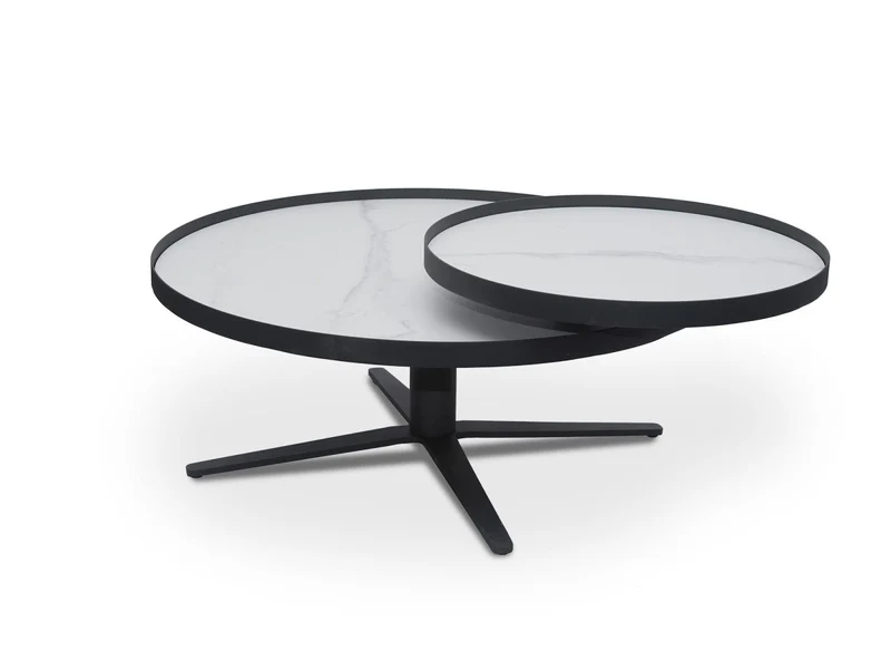 Table basse ronde à plateau pivotant en céramique blanche CLOELIE