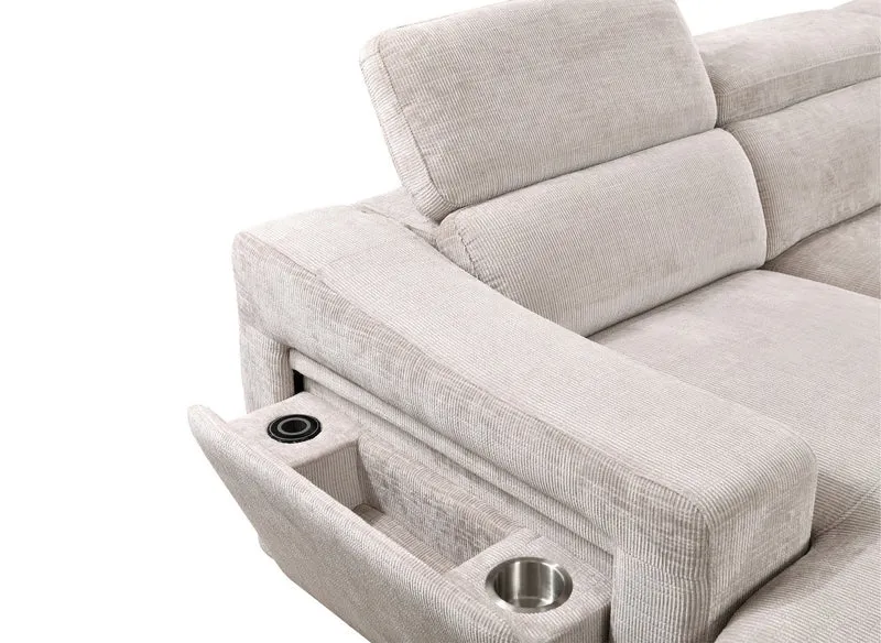 Canapé panoramique convertible avec 2 coffres en velours chiné beige VELORA